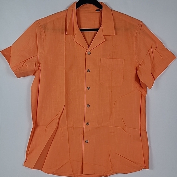 NEW Flex Men's Luxury Collection Designed in Italy Short Sleeve Coral Shirt Sz L - Picture 1 of 7